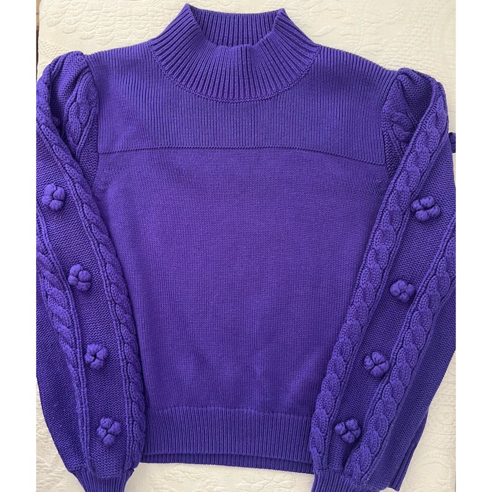 Anthropologie Maeve Kiara Sweater Womens XL Purple Merino Wool Textured Sleeve